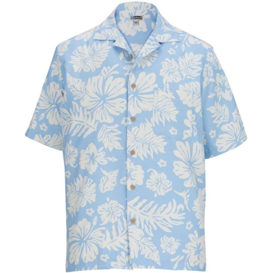 Edwards Tropical Hibiscus Two-Color Camp Shirt - Front - Blue