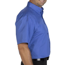 Edwards Men's Short Sleeve Stretch Poplin Shirt - On Model - Right Side - French Blue