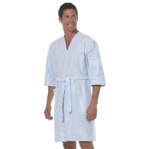 Fashion Seal Collarless Robe-Poly-Cotton Woven Seersucker