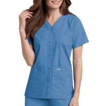 Landau Women's Poplin Snap Front V-Neck Tunic