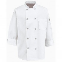 Chef Designs Ten Pearl Button Spun Poly Chef Coat w/Thermometer Pocket