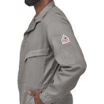 Bulwark FR Excel FR ComforTouch Deluxe Coverall - 6 oz. HRC2 - On Model - Grey - Left Side Detail