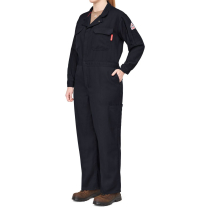 IQ Series&reg; Women's Mobility Coverall - HRC 2 - On Model - Navy - Left Side