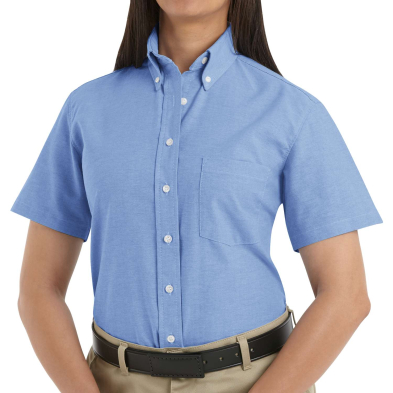 Red Kap Women's Executive Button-Down Collar SS Oxford Dress Shirt - Blue - Front - On Model