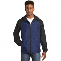 Sport-Tek&reg; Heather Colorblock Raglan Hooded Wind Jacket