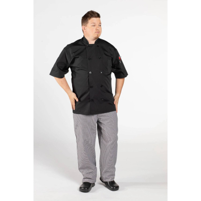 Uncommon Chef Delray Pro Vent Chef Coat - On Model - Black - Front