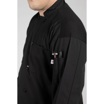 Uncommon Chef Classic Poplin Pro Vent Chef Coat - On Model - Black - Sleeve Pockets