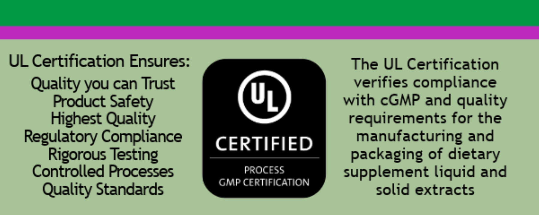 UL Certified Good Manufacturing Practices.