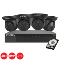 Cymbol 4CH IP Kit w/ 4 x 8MP Black Turret Cameras and 4CH 2TB NVR