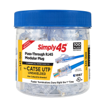 Simply45&reg; Cat5e Unshielded Pass-Through RJ45 Modular Plugs 100 pc/Jar &ndash; Blue Tint
