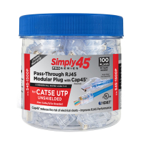 Simply45&reg; ProSeries Cat5e Unshielded Pass-Through RJ45 Modular Plugs with Cap45&reg; 100 pc/Jar &ndash; Blue Tint