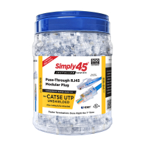 Simply45&reg; Cat5e Unshielded Pass-Through RJ45 &ndash; 500 Plugs &ndash; Blue Tint