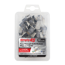 Simply45&reg; ProSeries Cat5e Solid Shielded Pass-Through RJ45 Modular Plugs with Cap45&reg; 50 pc Clamshell &ndash; Blue Tint