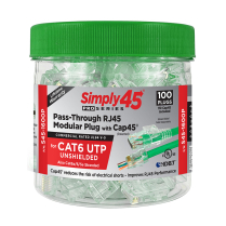 Simply45&reg; ProSeries Cat6 Unshielded Pass-Through RJ45 Modular Plugs with Cap45&reg; 100 pc/Jar &ndash; Green Tint