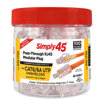 Simply45&reg; Cat6/6a Unshielded Pass-Through RJ45 Modular Plugs 100 pc/Jar &ndash; Red Tint