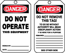 MDT170CTP "DANGER DO NOT OPERATE" TAGS (25/PK)