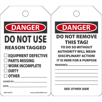 DANGER DO NOT USE - REASON TAGGED 25/PK