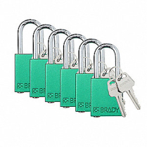 SDPL-GRN-38ST-KD6 BRADY LOCK,GREEN,1-1/2" KEYED DIFF 6EA