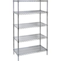 RL454, Chromate Wire Shelving, 5 Tiers, 72" W x 86" H x 18"