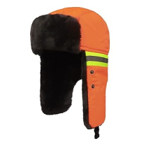 74-PH-600-OR MEN'S FUR LINED HAT, ORANGE W/REFL.STRIPES, XL