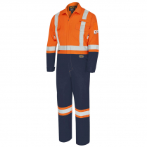 PIONEER  88/12 7OZ. SAFETY COVERALL - 2-TONE INDUSTRIAL WASH - HI-VIZ ORANGE/NAVY