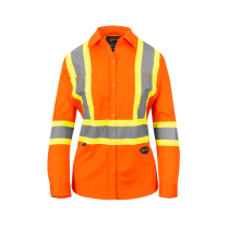 4441W PIONEER WOMENS HIVIS BUTTON UP SHIRT ORANGE LARGE