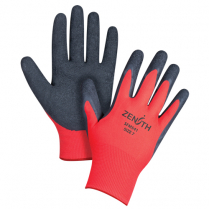 ZENITH BLACK & RED CRINKLE GRIP COATED GLOVES, LATEX, 7/SM