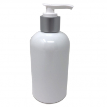 Bottle Boston Round White 8 Oz With Silver Pump