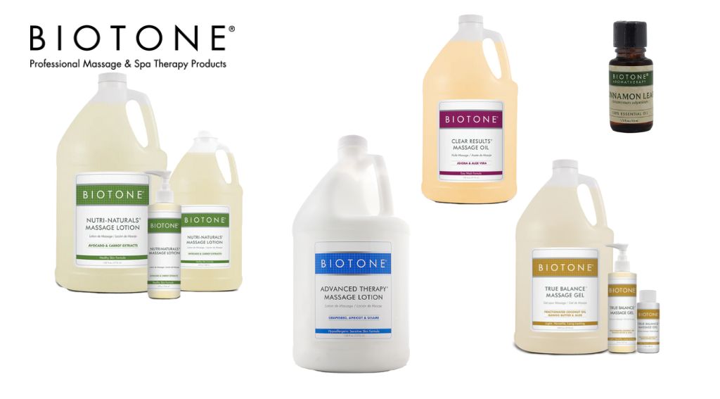 The Biotone logo with a range of products.