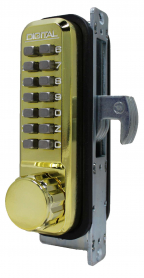 LockeyUSA 2950BBDC Keyless Narrow Stile Hook Bolt Lock Bright Brass