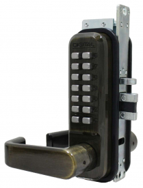 LockeyUSA 2985AB Keyless Narrow Stile Lever Lock Passage Antique Brass