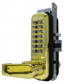 LockeyUSA 2985BBDC Keyless Narrow Stile Lever Lock Passage Bright Brass