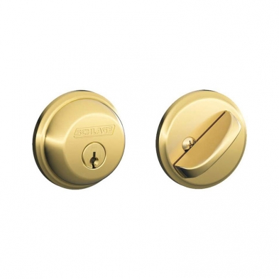 Schlage B60N-605-KA4 Deadbolt, Single Cylinder, Bright Brass