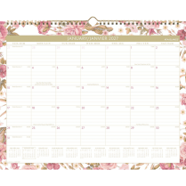 AT-A-GLANCE&reg; Badge Floral Wall Calendar 15" x 12" Bilingual Pink