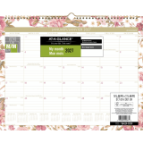 AT-A-GLANCE&reg; Badge Floral Wall Calendar 15" x 12" Bilingual Pink