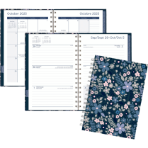 Mead&reg; Caprice&trade; Floral Collection Weekly/Monthly Planner 8-1/2"x6" Bilingual Blue