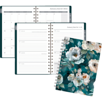 Cambridge&reg; Teal Garden Weekly/Monthly Planner 5-1/2" x 8-1/2" Bilingual Teal