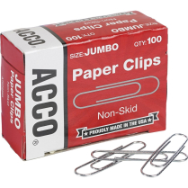 ACCO&reg; Paper Clips #4 2" Jumbo Non-Skid 100/box