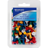 Westcott&reg; Push Pins Assorted Colours 100/box