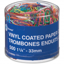 Westcott&reg; Vinyl Coated Paper Clips #1, 1-1/4&rdquo; Assorted Colours 500/pkg