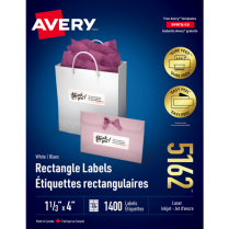 Avery&reg; Easy Peel&reg; White Rectangle Labels 1-1/3"x4" Laser/Inkjet 1,400/box