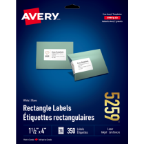 Avery&reg; Rectangle Labels 1-1/2"x4" Laser/Inkjet 350/pkg