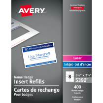 Avery&reg; Name Badge Card Refills 3-1/2"x2-1/4" White 400/box