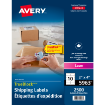 Avery&reg; TrueBlock&trade; Shipping Labels 2"x4" Laser 2,500/box