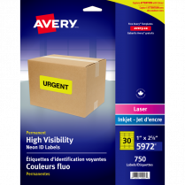 Avery&reg; Neon High Visibility Labels 2-5/8"x1" Laser Yellow 750/box