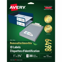 Avery&reg; Removable I.D. Labels 2-5/8"x1" White 300/pkg