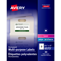 Avery&reg; Permanent I.D. Labels 8-1/8"x5" White 30/pkg