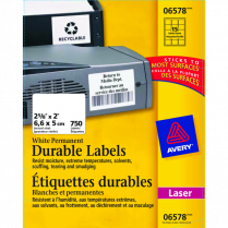Avery&reg; TrueBlock&trade; Durable Labels Permanent 2"x2-5/8" Laser 750/pkg