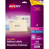 Avery&reg; Easy Peel&reg; Clear Address Labels 1"x4" 200/pkg