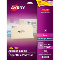 Avery&reg; Easy Peel&reg; Clear Address Labels 3-1/3"x4" 60/pkg